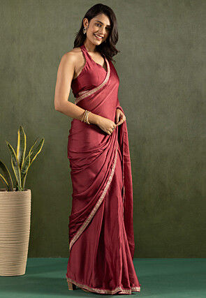 Pre-stitched Chiffon Saree in Maroon