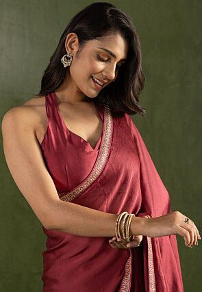 Pre-stitched Chiffon Saree in Maroon