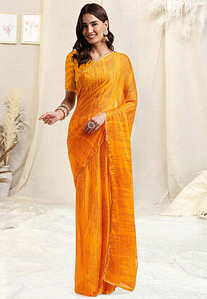 Pre-Stitched Chiffon Saree in Mustard