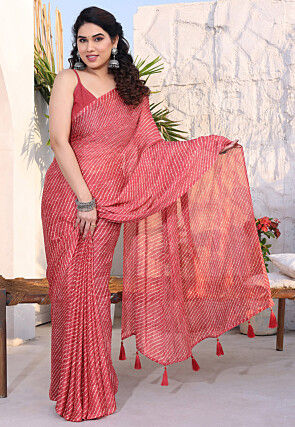 Pre-Stitched Chiffon Saree in Pink