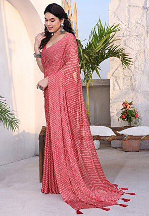 Pre-Stitched Chiffon Saree in Pink