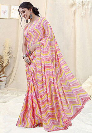 Pre-stitched Chiffon Saree in Pink