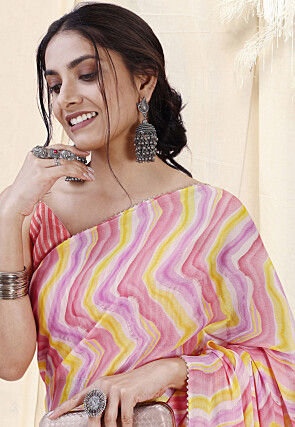 Pre-stitched Chiffon Saree in Pink