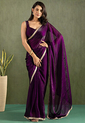 Pre-stitched Chiffon Saree in Purple