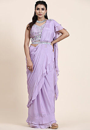 Pre-stitched Chinon Chiffon Butterfly Pallu Saree in Purple