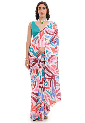 Pre-Stitched Chinon Chiffon Saree in Multicolor