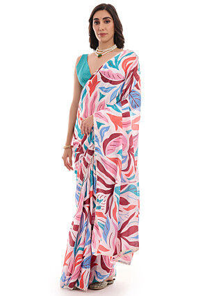 Pre-Stitched Chinon Chiffon Saree in Multicolor