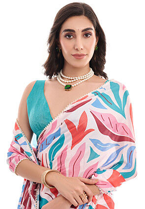 Pre-Stitched Chinon Chiffon Saree in Multicolor