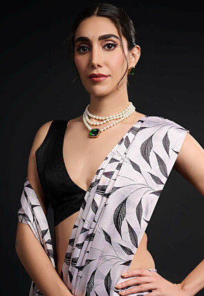 Pre-Stitched Chinon Chiffon Saree in White