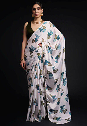 Pre-Stitched Chinon Chiffon Saree in White