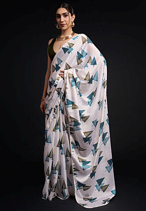 Pre-Stitched Chinon Chiffon Saree in White