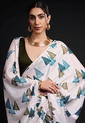 Pre-Stitched Chinon Chiffon Saree in White