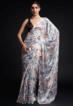 Pre-Stitched Chinon Chiffon Saree in White