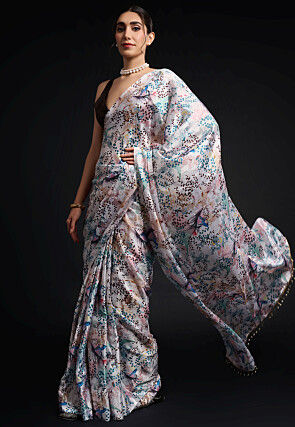 Pre-Stitched Chinon Chiffon Saree in White