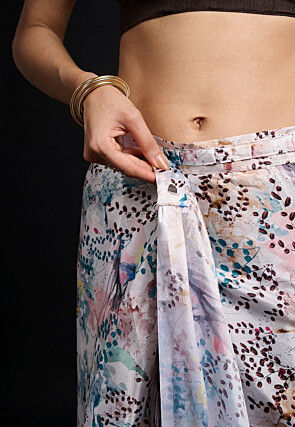 Pre-Stitched Chinon Chiffon Saree in White