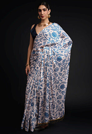 Pre-Stitched Chinon Chiffon Saree in White