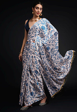 Pre-Stitched Chinon Chiffon Saree in White