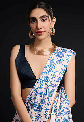 Pre-Stitched Chinon Chiffon Saree in White