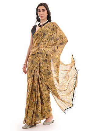 Pre-stitched Chinon Crepe Saree in Mustard