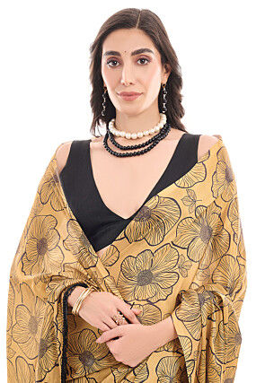 Pre-stitched Chinon Crepe Saree in Mustard