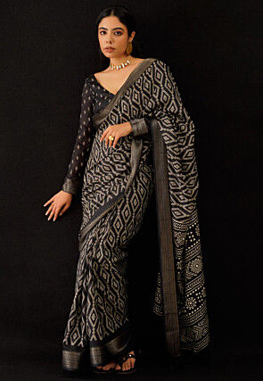 Pre-stitched Cotton Saree in Black