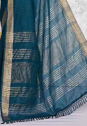 Pre-stitched Cotton Saree in Teal Blue