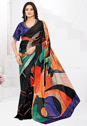 Pre-stitched Crepe Saree in Black