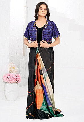 Pre-stitched Crepe Saree in Black