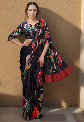 Pre-stitched Crepe Saree in Black