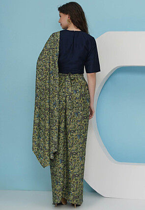 Pre-stitched Crepe Saree in Green