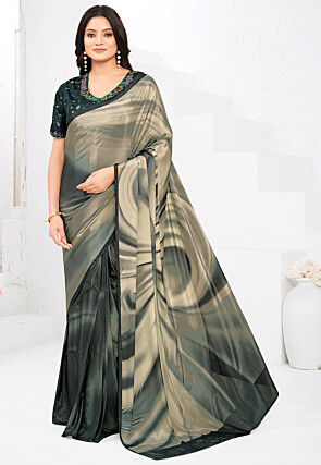 Pre-stitched Crepe Saree in Grey