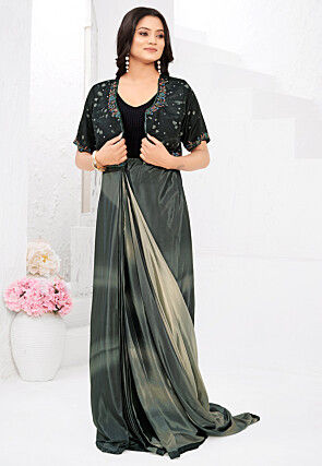 Pre-stitched Crepe Saree in Grey