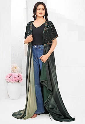 Pre-stitched Crepe Saree in Grey