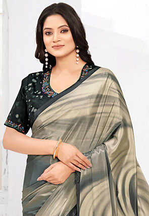 Pre-stitched Crepe Saree in Grey