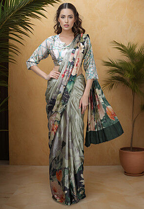 Pre-stitched Crepe Saree in Grey