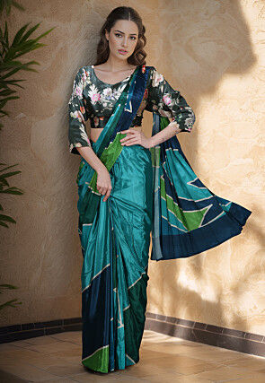 Pre-stitched Crepe Saree in Turquoise