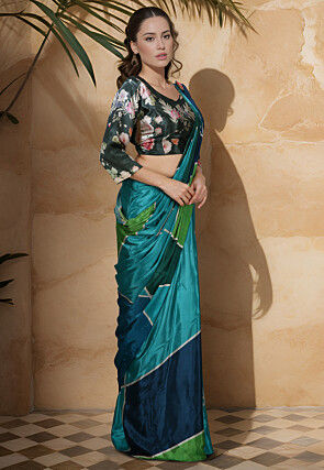 Pre-stitched Crepe Saree in Turquoise