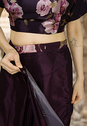 Pre-stitched Crepe Saree in Wine