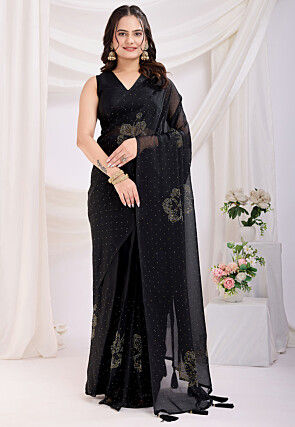 Pre-stitched Georgette Saree in Black