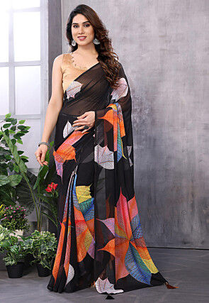 Pre-Stitched Georgette Saree in Black