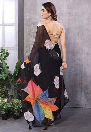 Pre-Stitched Georgette Saree in Black