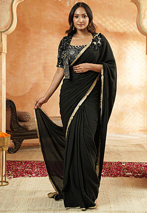 Pre-stitched Georgette Saree in Black