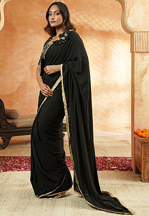 Pre-stitched Georgette Saree in Black