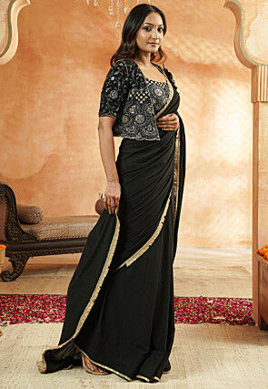 Pre-stitched Georgette Saree in Black