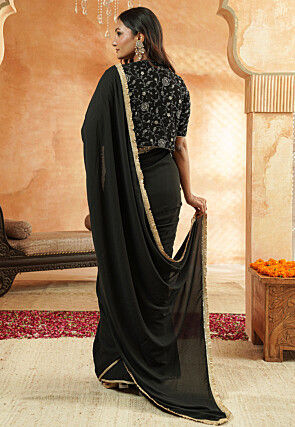 Pre-stitched Georgette Saree in Black