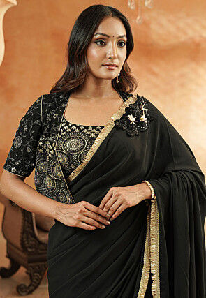 Pre-stitched Georgette Saree in Black