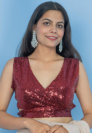 Pre-Stitched Georgette Saree in Fawn