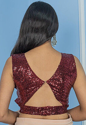 Pre-Stitched Georgette Saree in Fawn