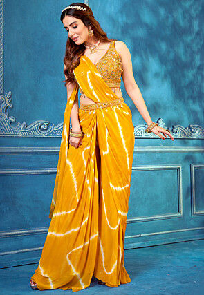 Beau Design Women Yellow Solid Saree Shapewear - Absolutely Desi