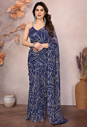 Pre-stitched Georgette Saree in Navy Blue